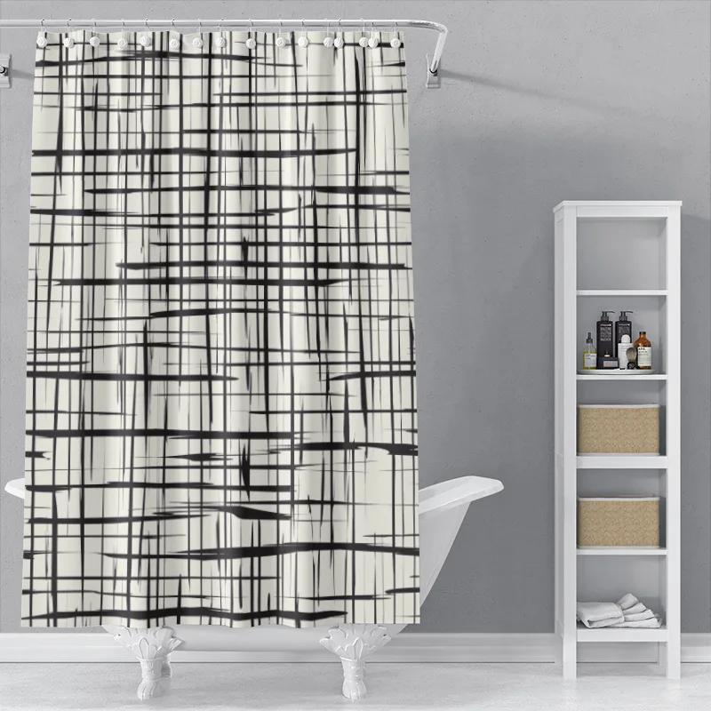 The New Isn Simple Nordic Black And White Line Draft Shower Curtain Toilet Partition Hanging Cloth Window Shading