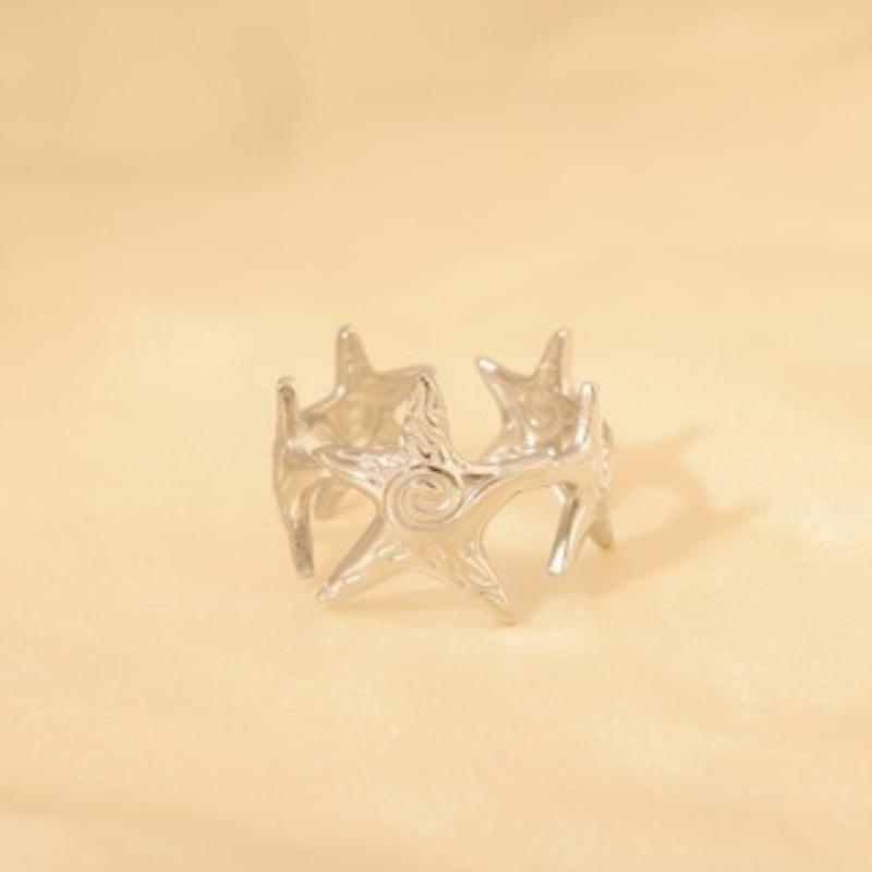 Vintage Stainless Steel Gold Color Starfish Spliced Open Ring for Women Fashion Vacation Style Holiday Jewelry Accessory Gift