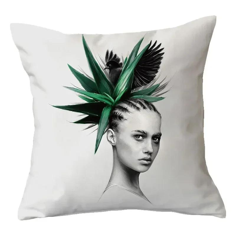 40/45/50cm Sexy Women Print Cushion Cover Decor Sexy Flower Feather Print Sofa Pillowcase Bedroom Home Pillow Case