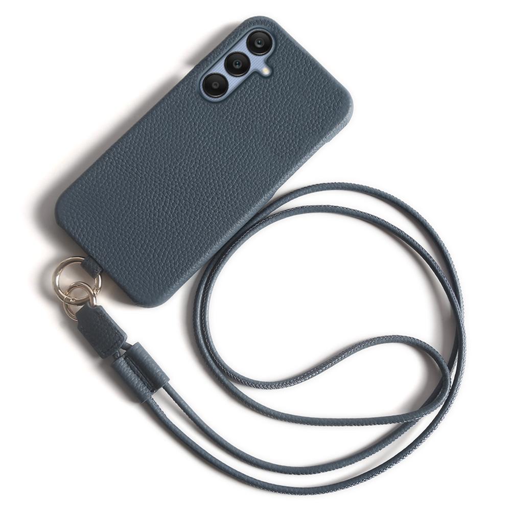 For Samsung Galaxy A25 5G (Global) (161.0 X 76.5 X 8.3mm) Case with Lanyard Genuine Cow Leather PC Phone Back Cover