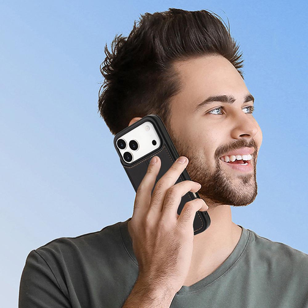 For iPhone 17 Pro Case Magnetic Closure Card Slot Leather Flip Phone Cover