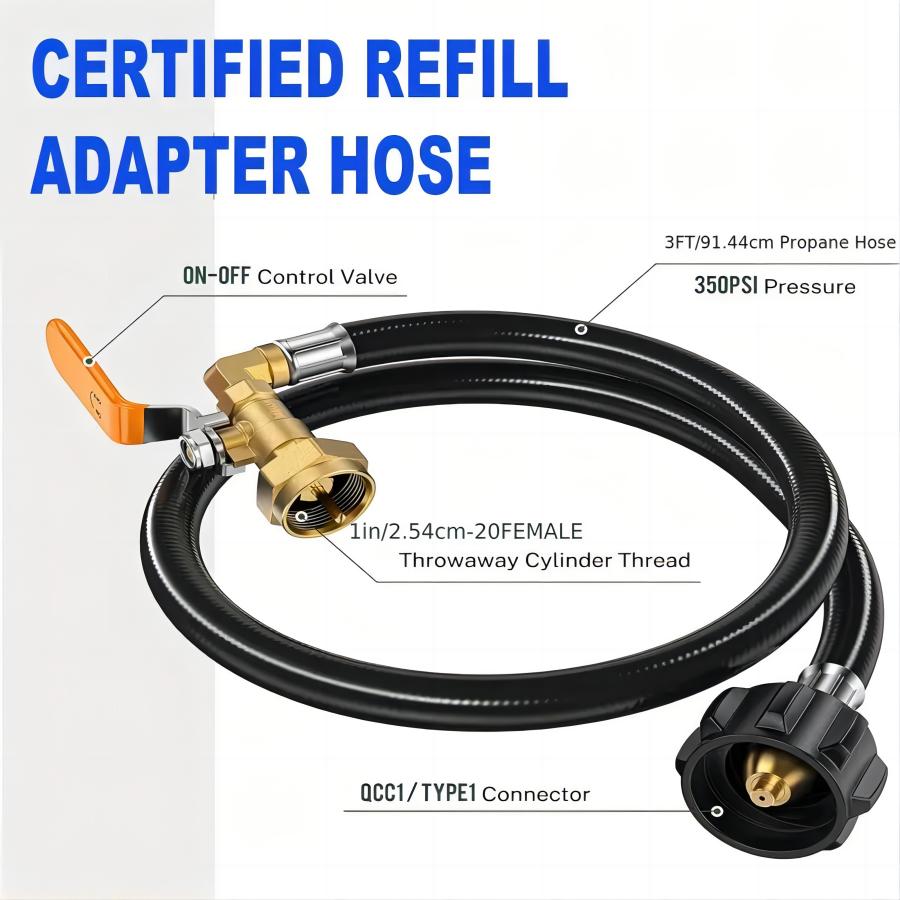 Propane Tank Refill Adapter Kit 3Ft Hose With Safety Shutoff Valve Fill 1Lb Bottles From 20Lb Kitchen Accessaries