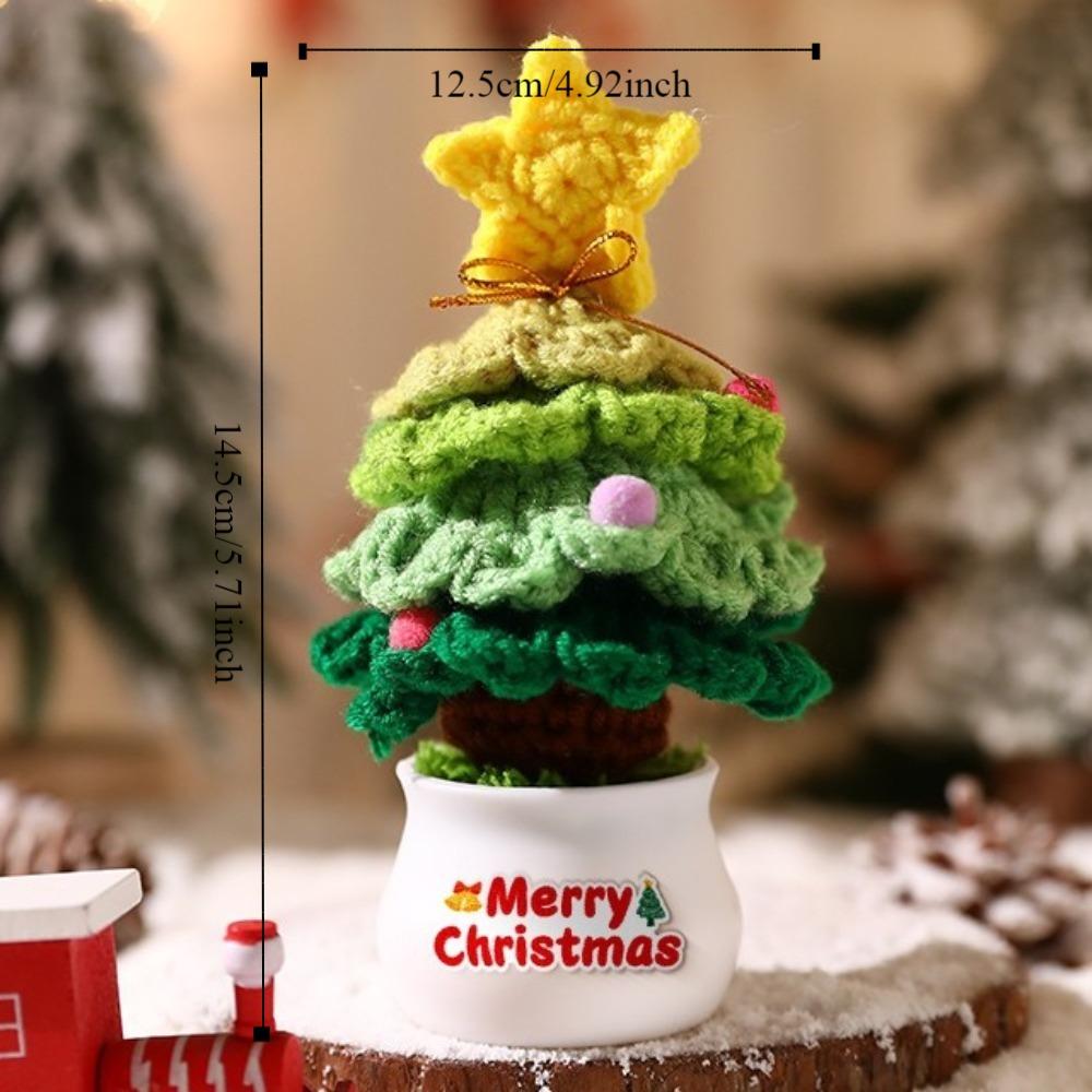 Mini Hand Woven Christmas Tree Crochet Tree Figurines Christmas Tree Decor Finished Tabletop Ornament Christmas Tree Potted