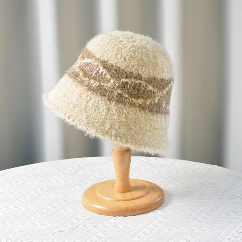Cozy Fluffy Water Bucket Hat With Wind Resistant Features For Fall And Winter Beige