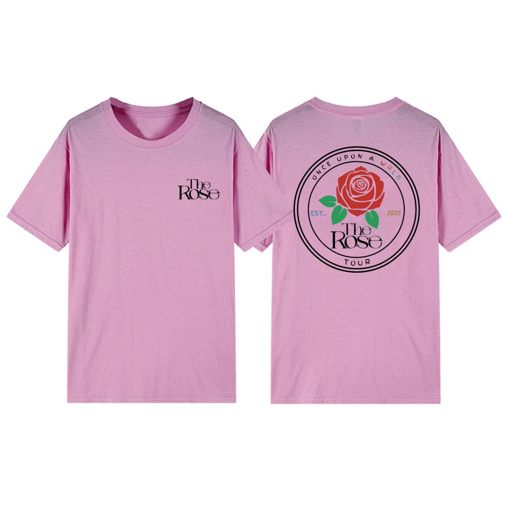 The Rose Once Upon A WRLD Tour Tričko Roztomilé Koncertní Tričko Korejské Rockové Tričko Dámská Trička Krátký Rukáv K-popové Tričko Streetwear Top