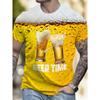 Men's Casual T-Shirt with Beer Time Theme 3D Digital Print Graphic, Funny Alcohol Glasses Pattern Short Sleeve O-Neck Summer Top Clothing