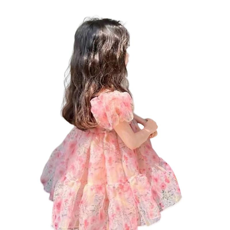 Dress Sweet Floral Rose Puff Sleeve Girls for 1-5Y