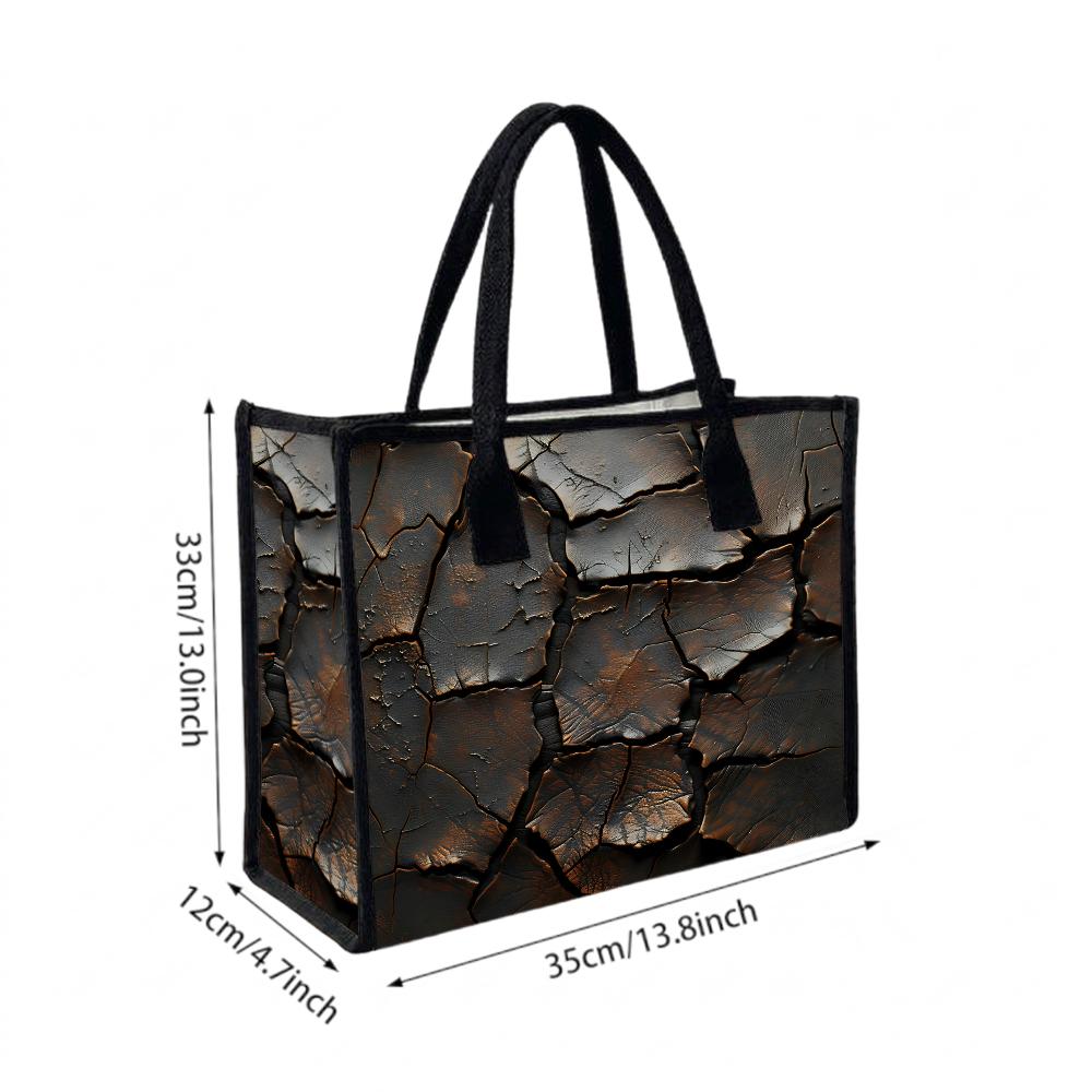 Vintage Cracked Texture Tote Bag Fashion Large Capacity Casual Daily Shoulder Handbag for Women
