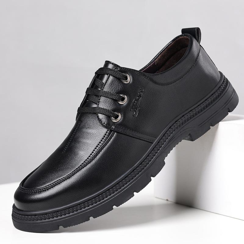 Men's business leather shoes Four seasons fashionable middle-aged dad shoes trendy retro men's lace-up casual leather shoes