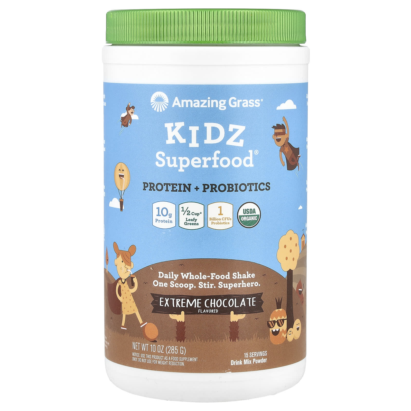 

Kidz Superfood®, Протеїн + Пробіотик, Екстремальний шоколад, 285 г (10 унцій)