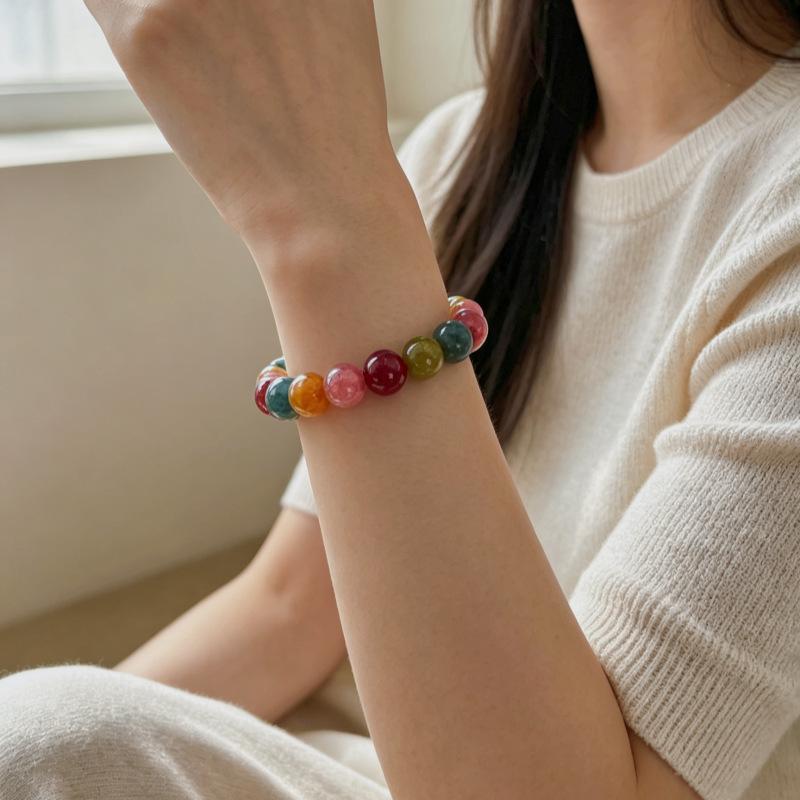 Colorful Summer Rainbow Tourmaline Bracelet – Natural Stone Luck Charm Beaded Jewelry for Everyday Wear