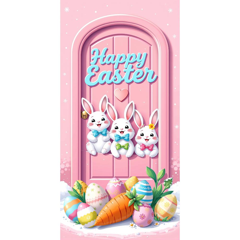 Happy Easter Door Cover Funny Bunny Lining for Doors Easter Spring Colorful Eggs Rabbit Flower Backdrop Home Door Decoration New