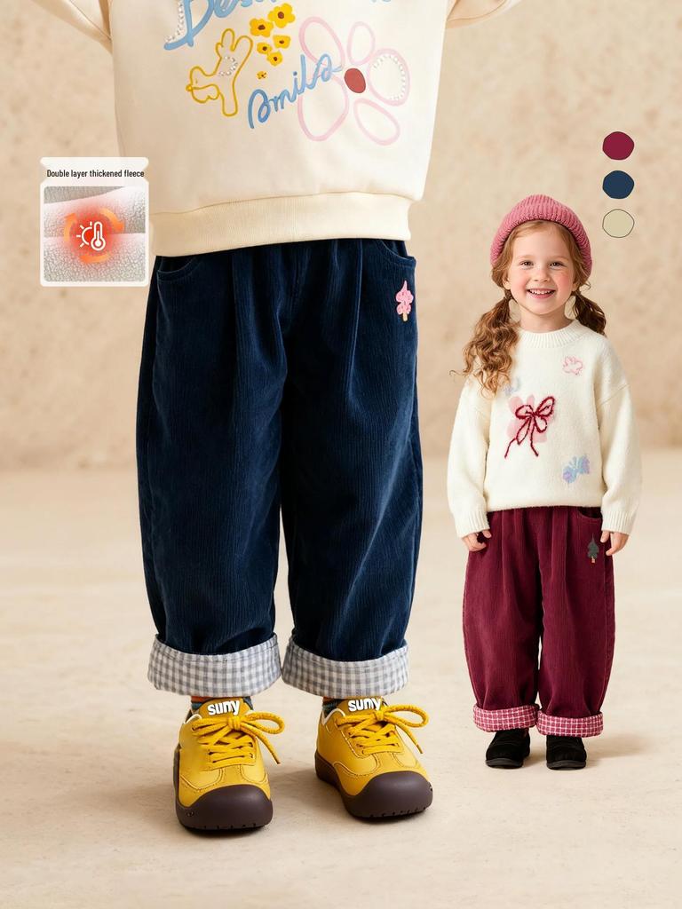 Winter 2025 Girls' Fleece-Lined Warm Casual Pants
