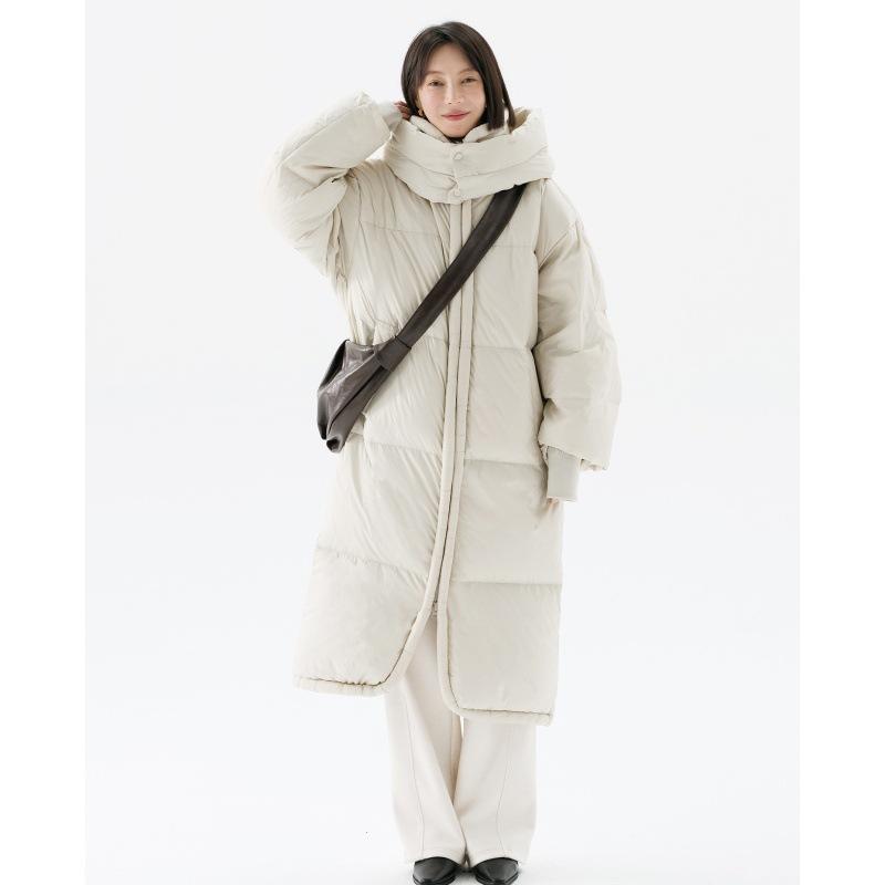 Palton nou de iarnă din bumbac pentru femei, lungime medie, matlasat mare peste genunchi, jachetă largă și groasă