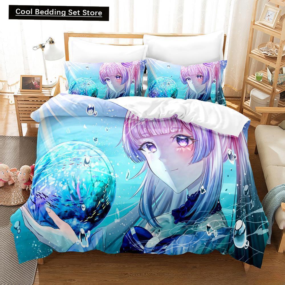 Genshin Impact Sangonomiya Kokomi Bedding Set Cartoon Anime Three-piece Set Adult Kid Bedroom Duvet Cover Sets 3D Kawaii Girls