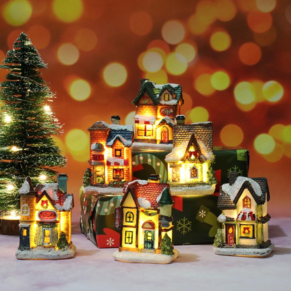 Resin Christmas Light House LED House Decorate Lighting Christmas Ornaments  Gifts