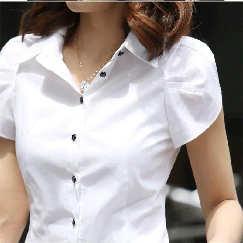 Women's Shirt Summer Women Top Female Black White Shirts Office Ladies Blouse OL Clothes Woman Short Sleeve Workwear
