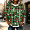 Women's Casual 3/4 Sleeve Christmas Print Hooded T-Shirt Top