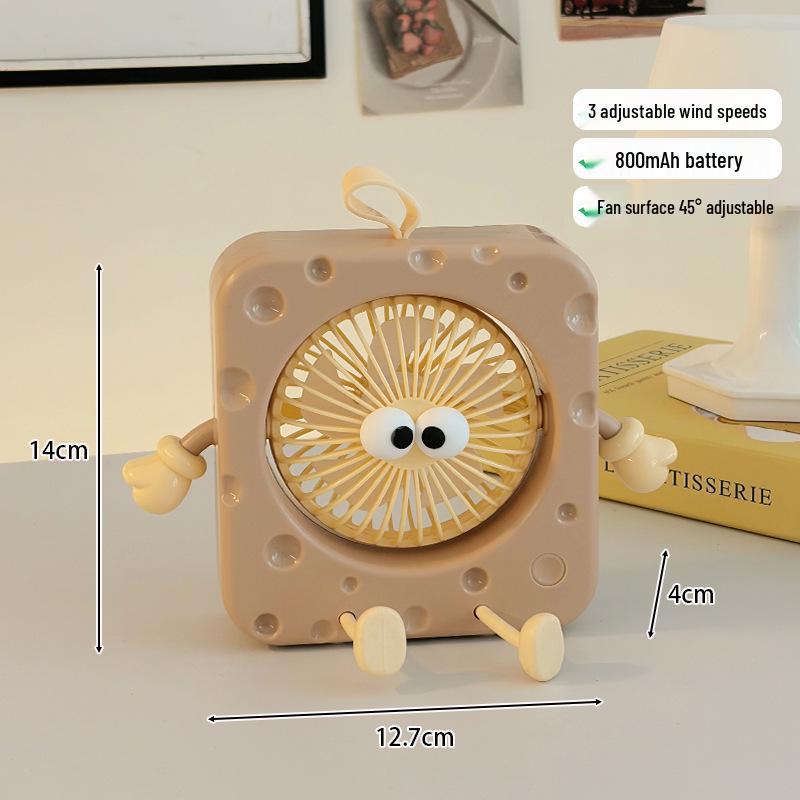 Cute Cheese Mini Electric Desktop Fan: Summer Office & Dorm Stand Charger