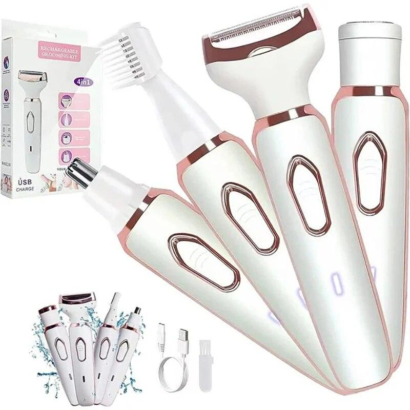 

Электрическое устройство для удаления волос Четыре в одном Водонепроницаемая бритва для тела Безболезненное устройство для удаления волос USB-зарядка Малошумный косметический инструмент роза розовый