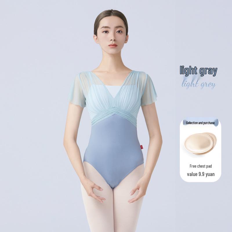 Women's Ballet and Gymnastics Leotard: Ruched Short-Sleeve Dancewear for Yoga and Figure Skating.
