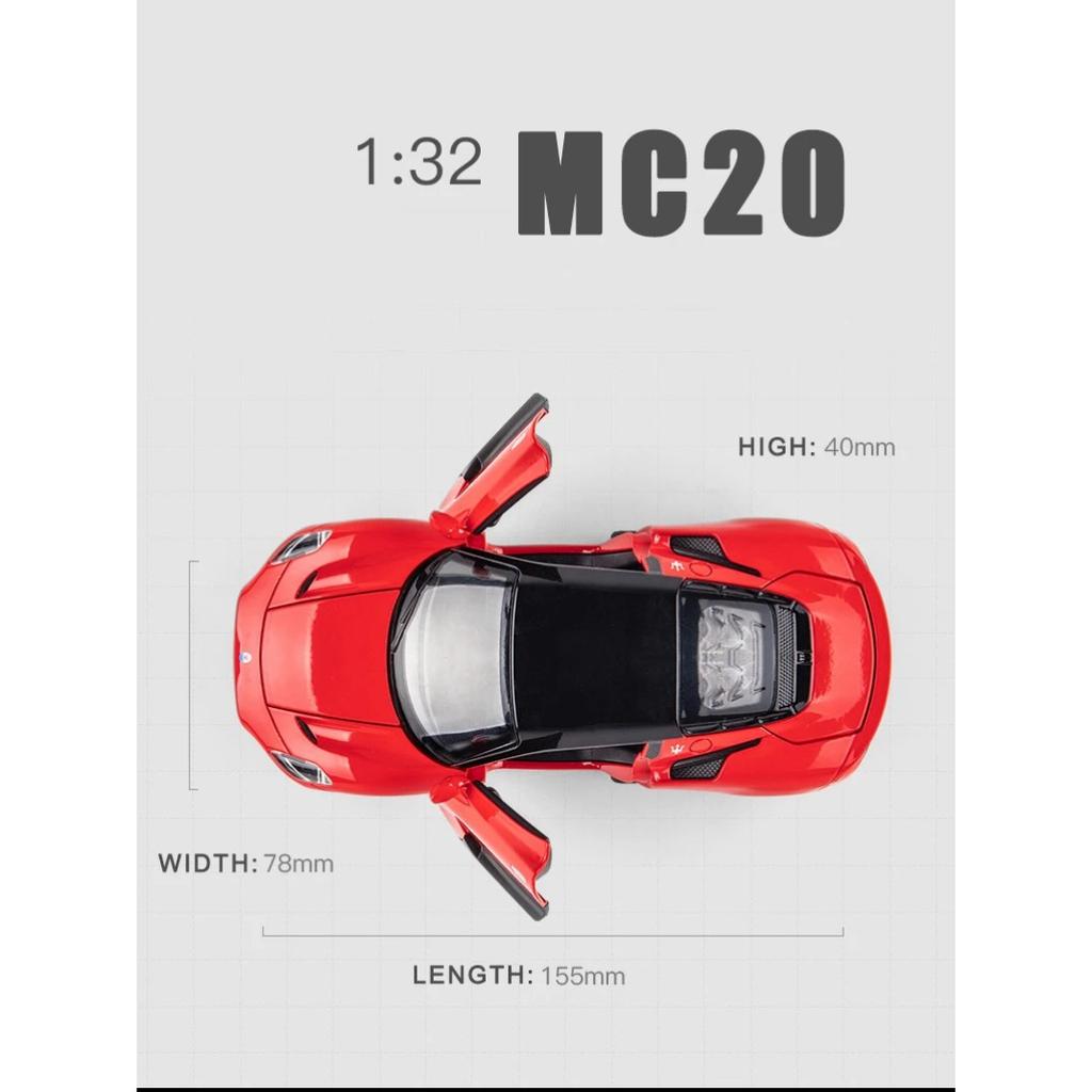 1/32 Diecast Alloy Model Car Miniature Maserati MC20 Supercar Metal Vehicle Ornaments Gifts for Children New Hottoy Red Toy Boys