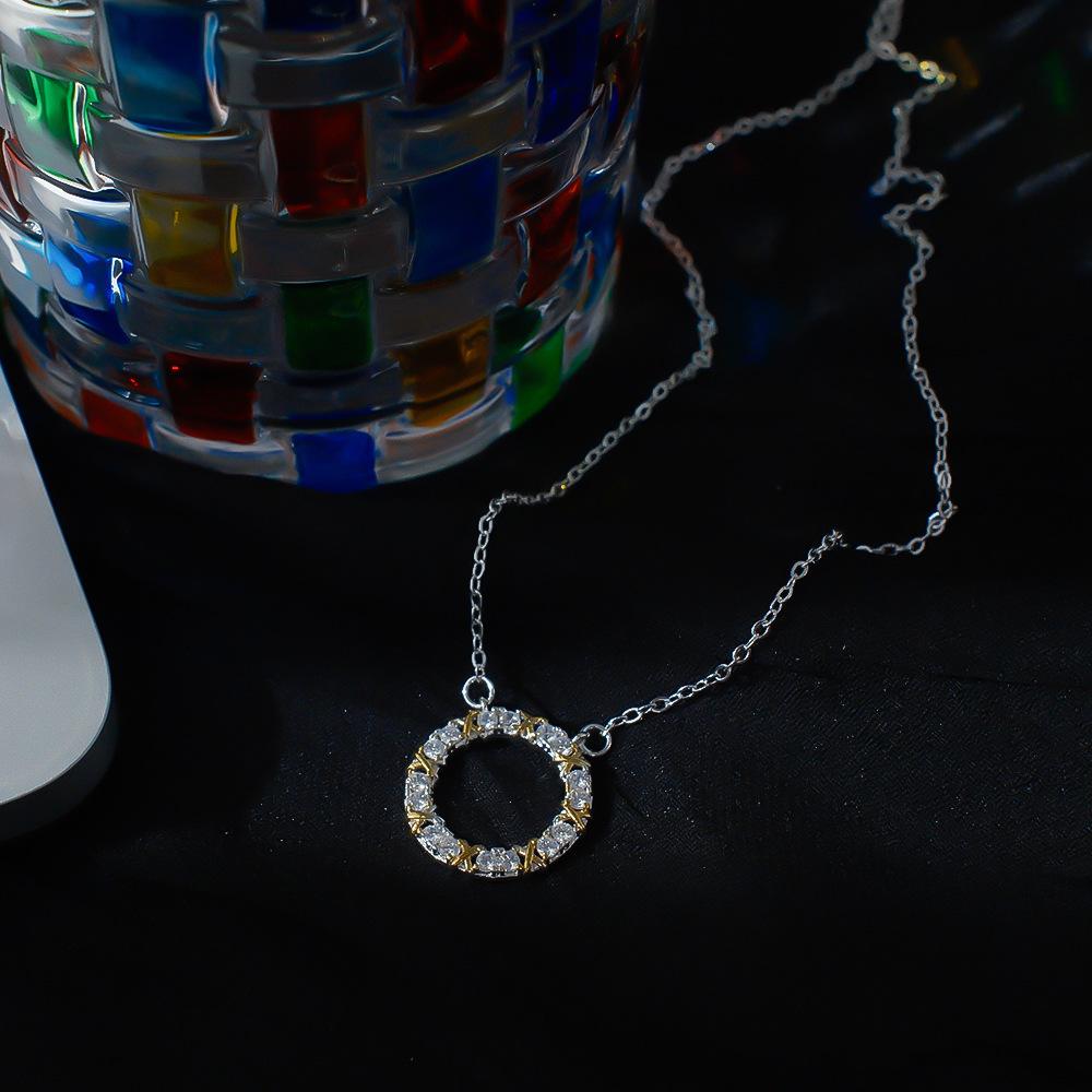 Cold Wind Exquisite Two-Color Diamond-Encrusted Ring Necklace Women'S Light Luxury Niche Design Sense Simple Collarbone Chain Versatile Neck Chain