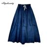 Plus Size Autumn Spring Women Maxi Long Skirt High Waist Drawstring Oversized Blue Denim Skirt Stylish Baggy Classical Ladies' Skirt