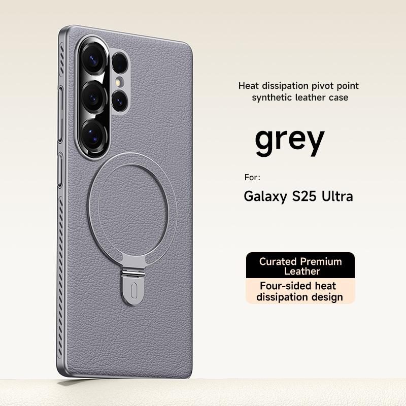 Case For SamSung S25 Ultra PU Leather Magnetic Ring Holder Shockproof Wireless Charging Case For S25Ultra S24Ultra Bracket Bumper Shell