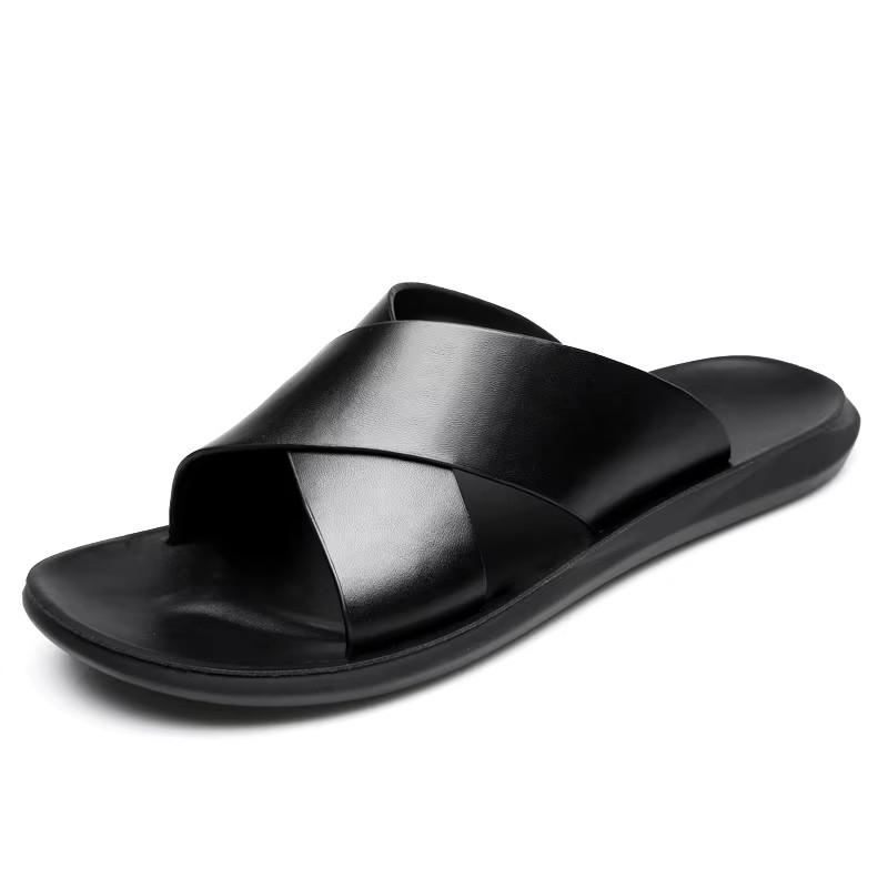 Męskie Kapcie Buty Skórzane Letnie Miękkie Obuwie Moda Męskie Buty Wodoodporne Klapki Outdoor Gumowe Płaskie Sandały Męskie Buty Plażowe