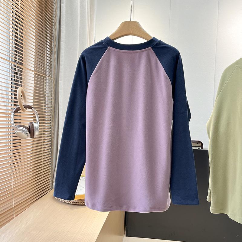 Unisex Outdoor Lightweight Color-Block Patchwork Round Neck Long Sleeve Fleece Base Layer T-Shirt
