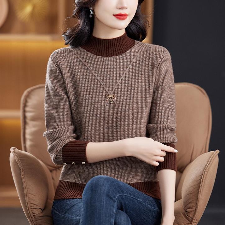 Half Turtleneck Pullover Loose Long-sleeved Multicolor Knitted Sweater for Women Trendy Casual Sweater Autumn and Winter Top