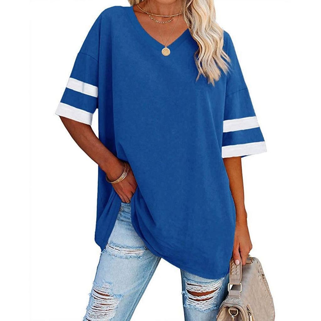 Womens' Fashionable And Casual -color Basic V-neck Short-sleeved Top