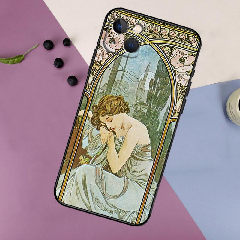 Alphonse Mucha Painted Case For iPhone 18 16 15 14 13 12 11 Pro Max Mini X XR XS Max 7 8 Plus 2 Bumper Cases Cover