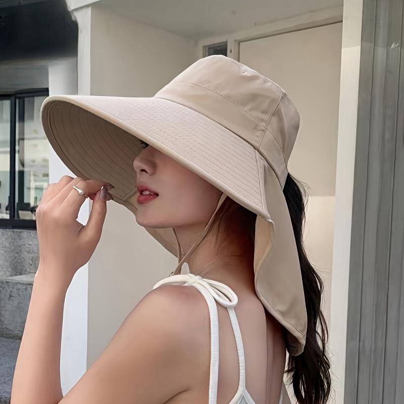 Women's Lightweight Sun Hat with Ponytail Hole & Adjustable Drawstring - Wide Brim, Breathable Polyester for Outdoor, Vacation, Sports & Casual Wear,