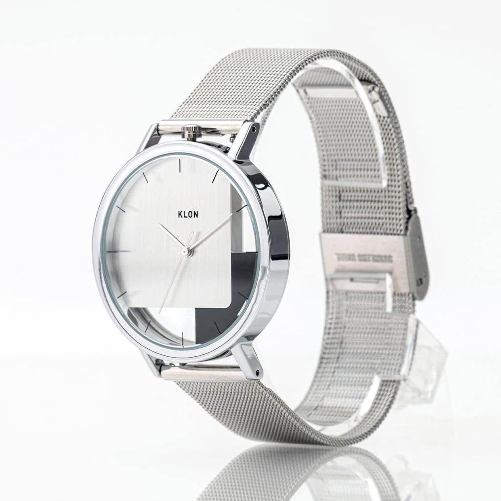 KLON INVISIBLE OVERLAPPING TILES SILVER BLACK LEATHER STRAP SET 38mm Skeleton Replacement Strap Set - - Watch, Clear, Unisex, Men's, Women's, Simple,