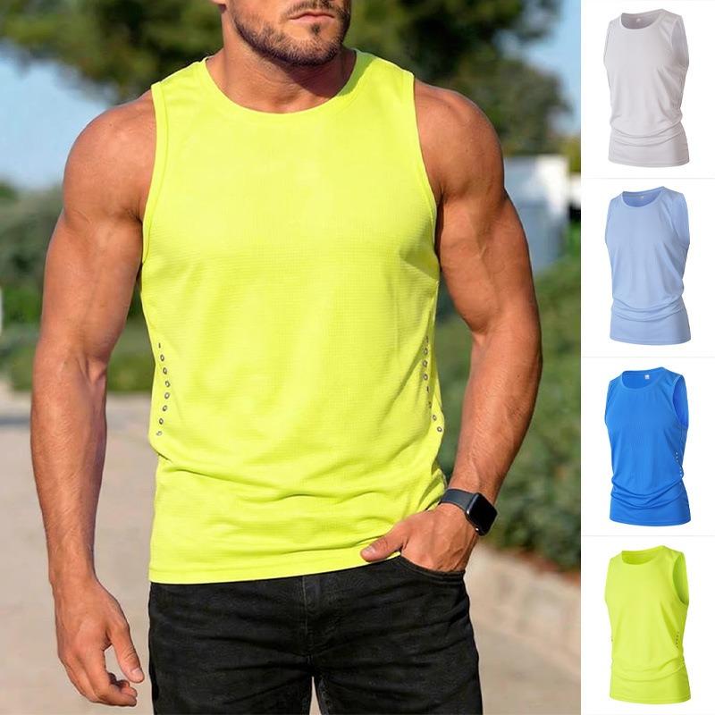 Summer New Men's Vest Sports Casual Solid Color Breathable Sleeveless Round Neck Top