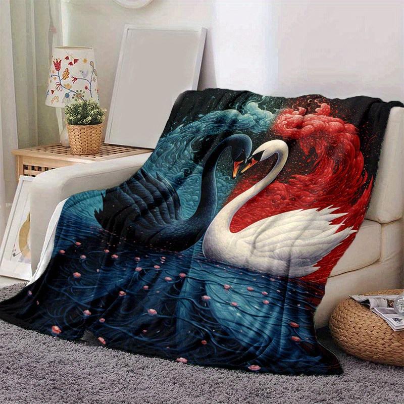 1 leichte Flanelldecke mit Schwanenmuster, bequeme und warme Decke, für Camping, Sofa, Bett, Couch, Büro, für alle Jahreszeiten