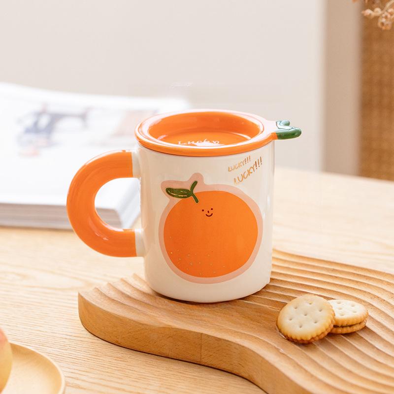 Creative Fruit Mug High Value Ceramic Cup with Lid for Home Office Drinking Cup Student Milk Cup Gift Cup