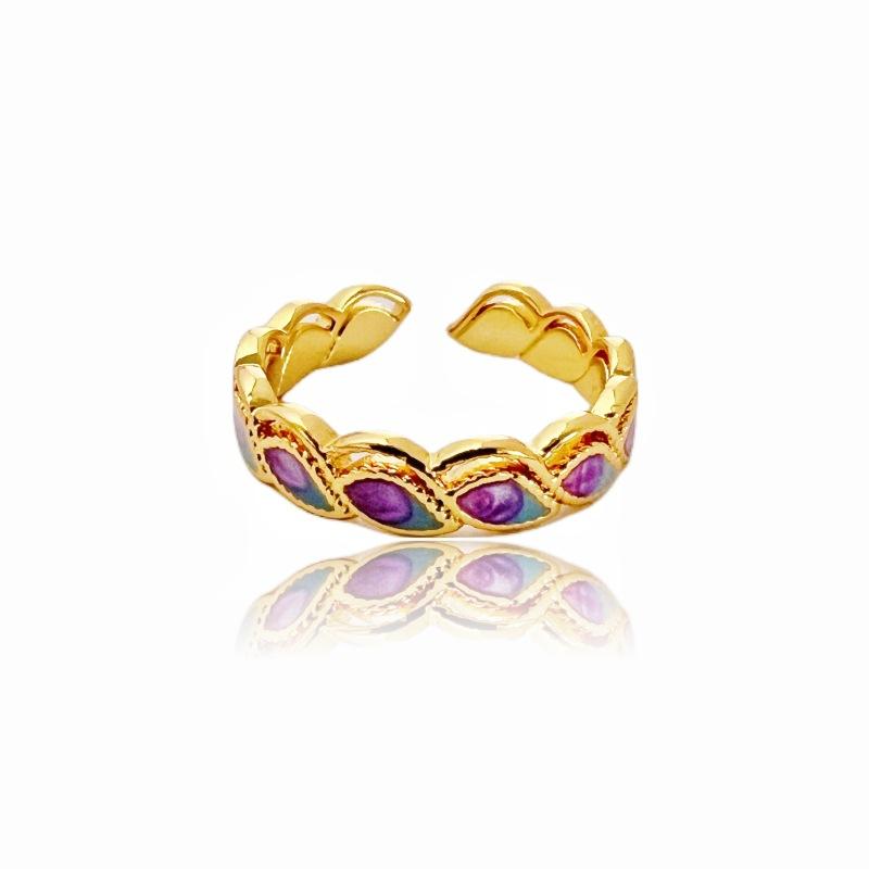 Enamel Flower Ancient Method Dripping Oil Gradual Change Opening Ring Women Exquisite Sweet Medieval Retro Light Luxury High Sense Ring