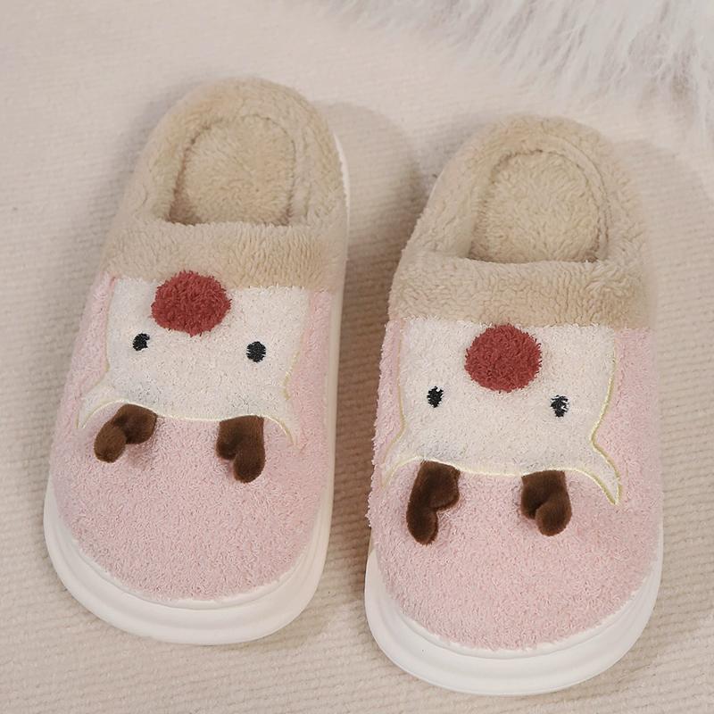 Fashion Kidmi Women's Slippers New Soft Plush Slippers Warmed Fleece Thickened Cotton Slippers Popular Deer Antler Pattern Cartoon Shoes