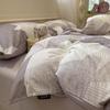 New 100% Cotton Simple Stripe Bedding Set – Includes Duvet Cover, Fitted Sheet, and Four-Piece Set for Dorms