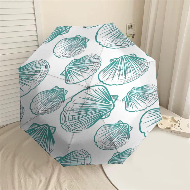 

1PC Seashell Pattern Umbrella-8-Rib Reinforced Portable Folding Travel Suitable for All Seasons Outdoor Daily Use-G390