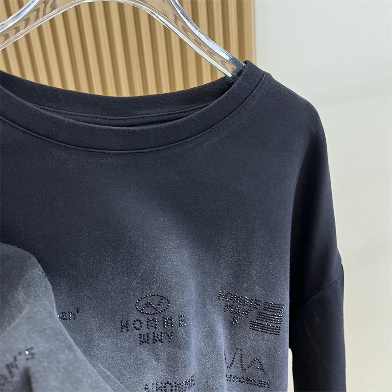Women's Spring Summer Thin Plus Size  Black Loose Fake Two Piece Long Sleeve T-shirt Round Neck Coat