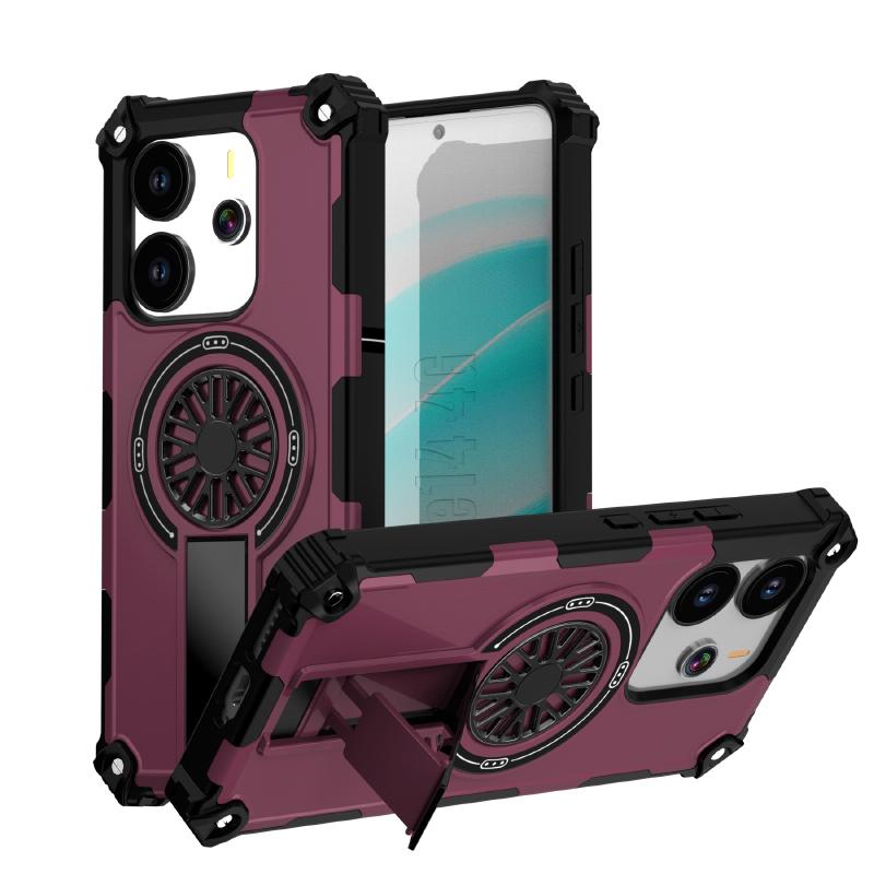 New For Magsafe Magnetic Fold Bracket Solid Color Soft TPU+Hard PC Armor Phone Case For Redmi Note 14 Pro Plus Bumper Back Cover