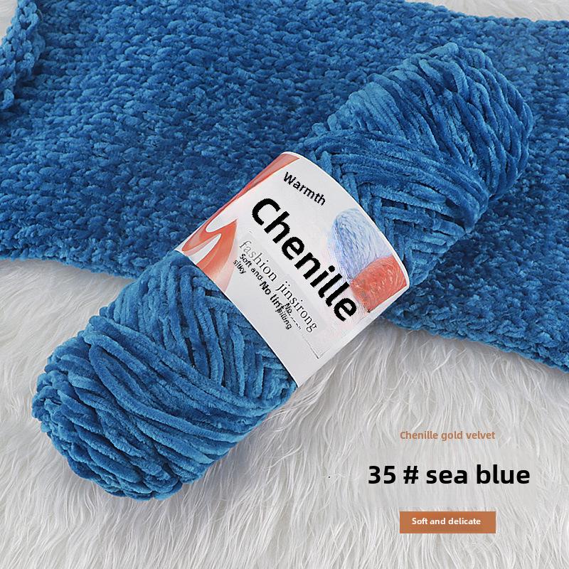 Chenille Gold Velvet Knit Scarf, Hat, Crochet Slippers, Doll Wool DIY Knitting Kit