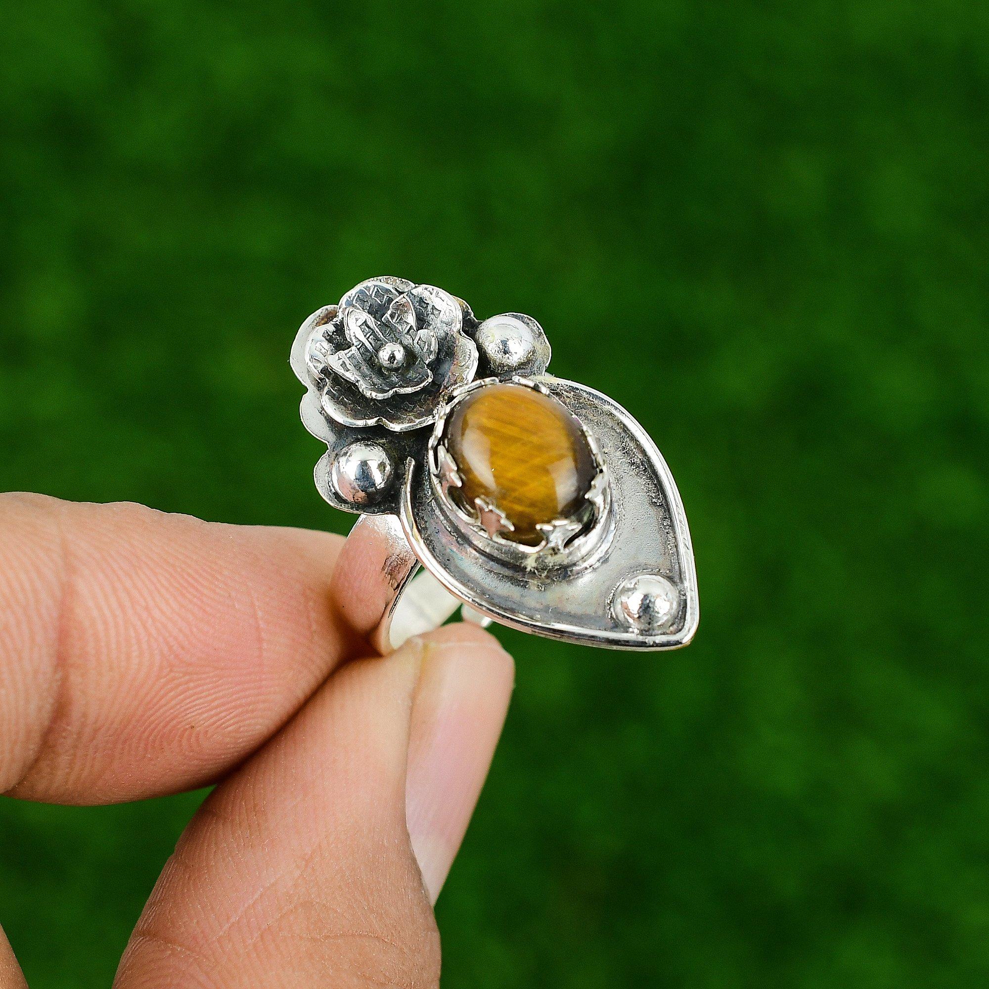 

Натуральный Тигровый Глаз Мультикамень Цветок Желтое Регулируемое Кольцо Серебро 925 Adjustable