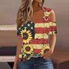 Sexy Cold Sholuder Tops For Women  Summer Hollow Out Eyelet Short Sleeve Blouse Loose V Neck Tshirt Trendy Casual Tunics