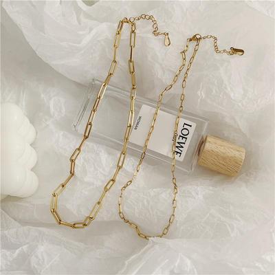 Collana in Acciaio Titanio Placcato Oro 18K - Catena Spessa Design Clavicola Ispirato a Giappone, Corea, Europa e America