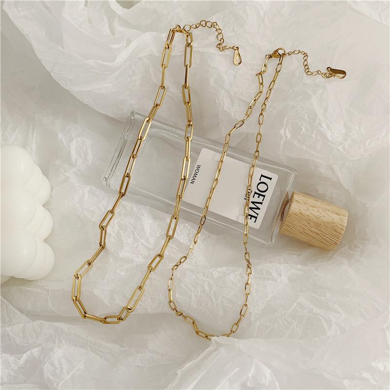 18K Gold-Plated Titanium Steel Necklace - Thick Chain Clavicle Design Inspired by Japan, Korea, Europe, and America